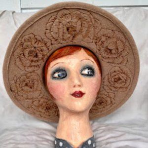 Hat Pyrography, Peonies, Burned Universal Thread Felt Hat Tan
